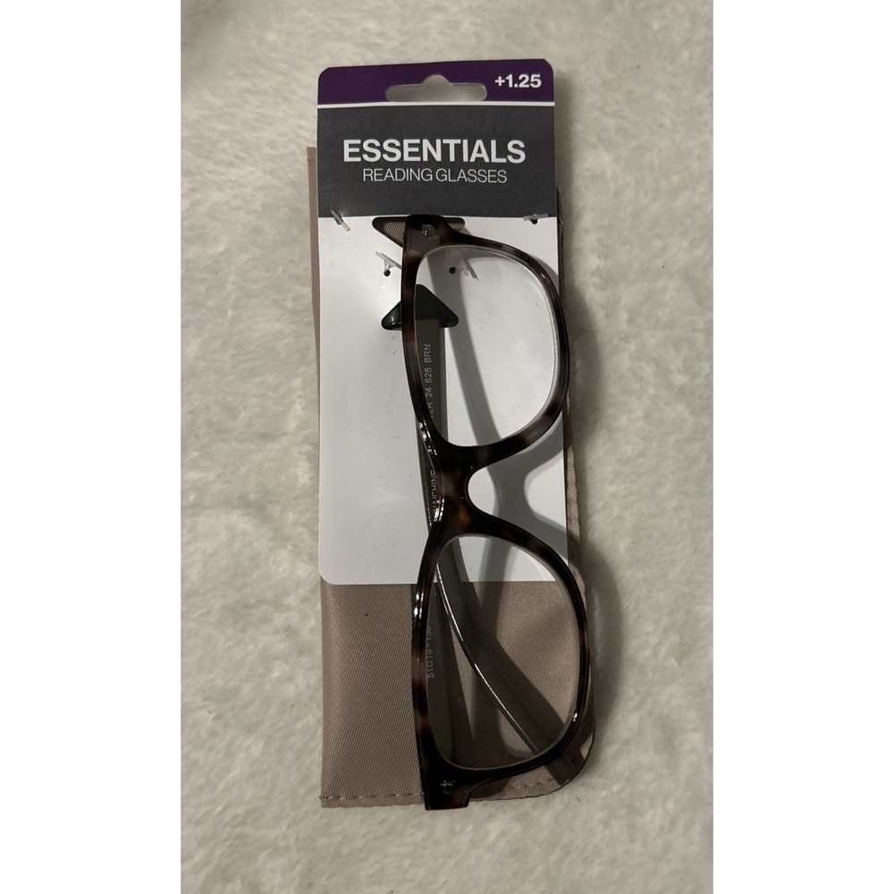 Essentials Reading Glasses +1.25 Tortoise Brown Rectangle Readers New